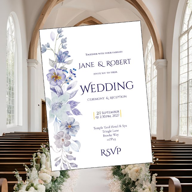 Shades of blue, Floral wedding Invitation (Creator Uploaded)