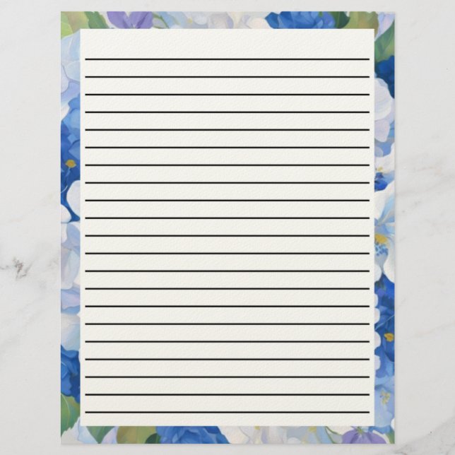 Shades of Blue Florals  Custom Letterhead (Front)