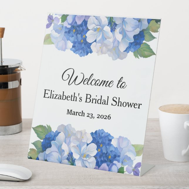 Shades of Blue Florals Pedestal Sign (In SItu)