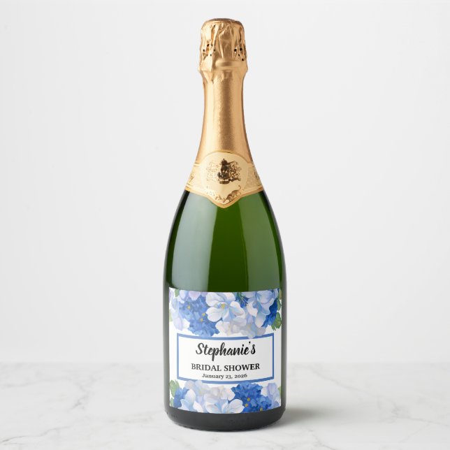 Shades of Blue Florals Sparkling Wine Label (Front)
