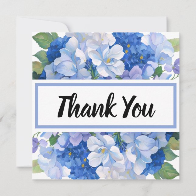 Shades of Blue Florals Thank You Card (Front)
