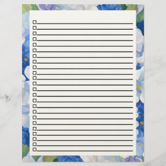 Shades of Blue Florals To Do List Custom Letterhead