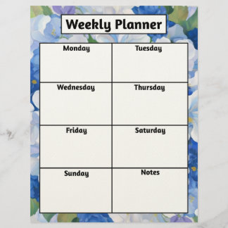 Shades of Blue Florals Weekly Planner Custom Letterhead