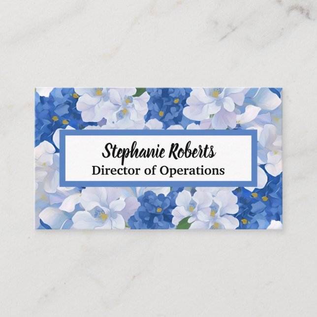 Shades of Blue Flowers Business Card (Front)