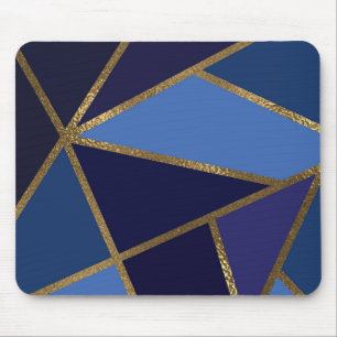 Shades of Blue & Gold Bronze Geometric Chic Office Mouse Mat