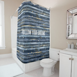 Shades of Blue Gold Stripes Dots Dreams Shower Curtain