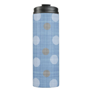SHADES OF BLUE & GRAY LINEN LOOK POLKA DOTS THERMAL TUMBLER