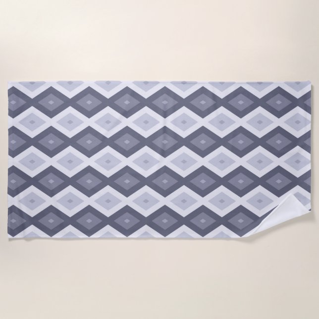 Shades of blue grey diamond pattern beach towel (Front)