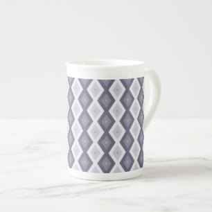 Shades of blue grey diamond pattern bone china mug