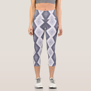 Shades of blue grey diamond pattern capri leggings