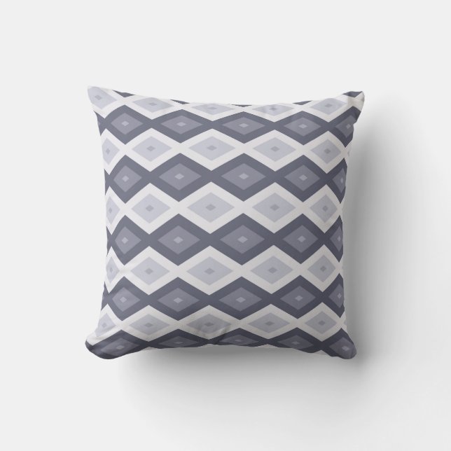 Shades of blue grey diamond pattern cushion (Front)
