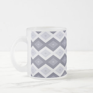 Shades of blue grey diamond pattern frosted glass coffee mug
