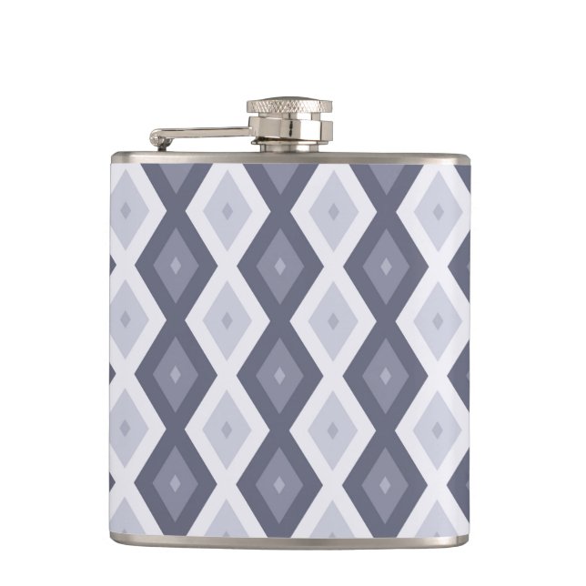 Shades of blue grey diamond pattern hip flask (Front)