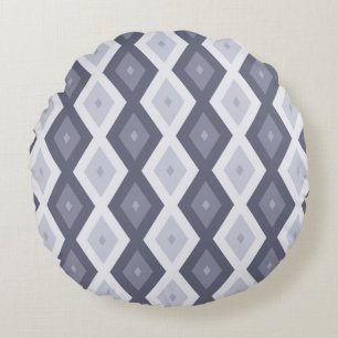 Shades of blue grey diamond pattern round cushion