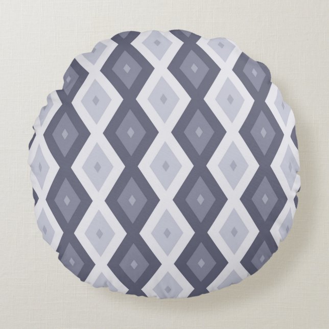 Shades of blue grey diamond pattern round cushion (Front)