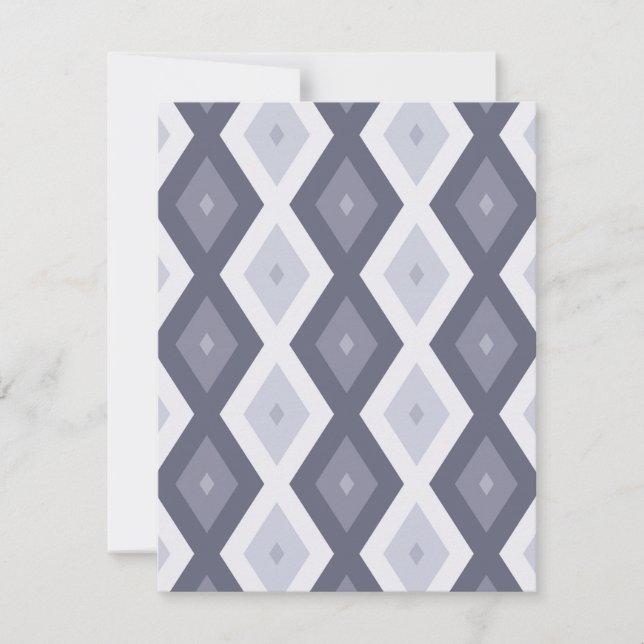 Shades of blue grey diamond pattern RSVP card (Front)