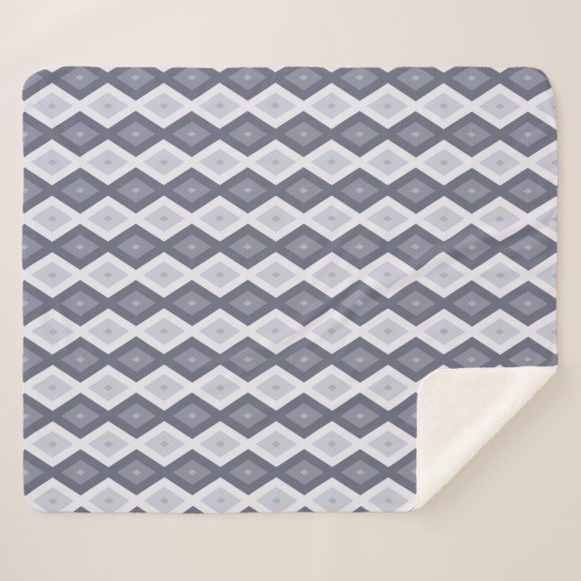 Shades of blue grey diamond pattern sherpa blanket (Front (Horizontal))