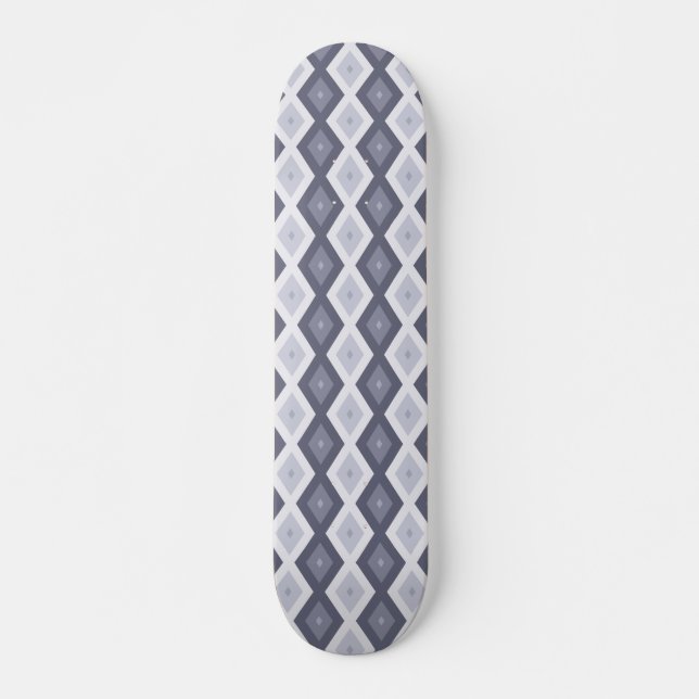 Shades of blue grey diamond pattern skateboard (Front)