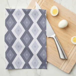 Shades of blue grey diamond pattern tea towel