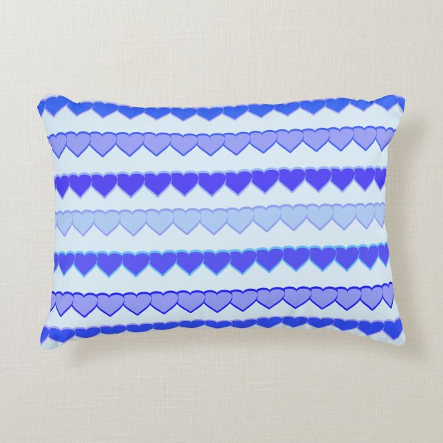 Shades of Blue Heart Rows Decorative Cushion (Front)