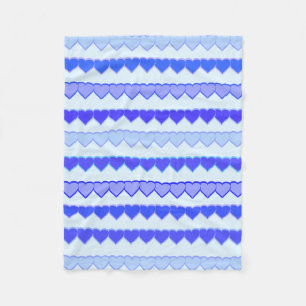 Shades of Blue Heart Rows Fleece Blanket