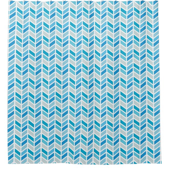 Shades of Blue Herringbone Pattern Design Shower Curtain (Front)