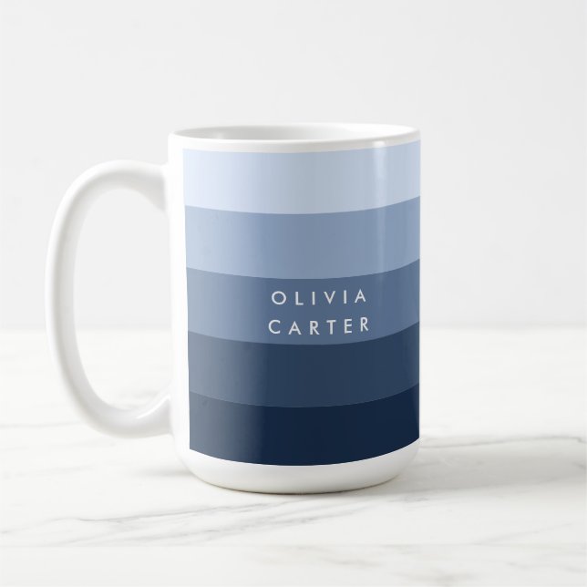 Shades of Blue Horizontal Stripe Name Coffee Mug (Left)