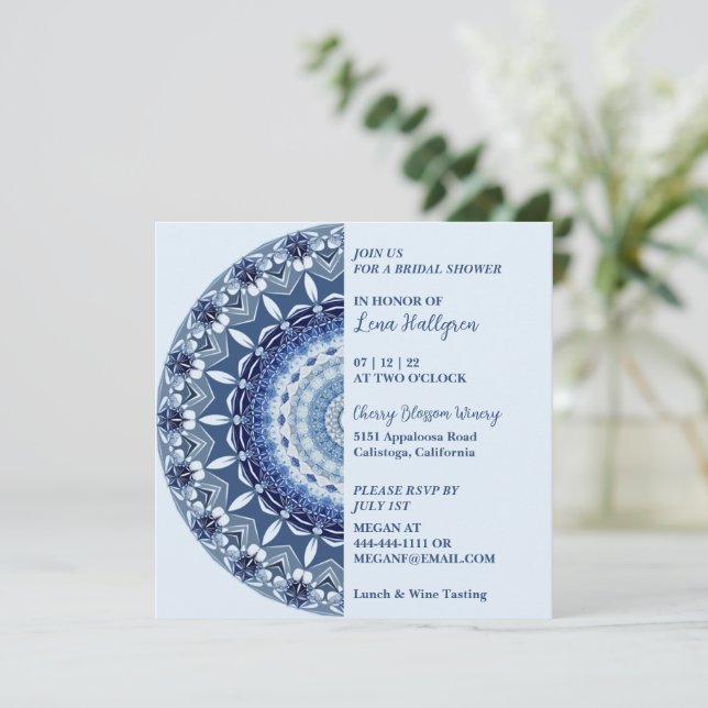 Shades of Blue Mandala Invitation (Standing Front)