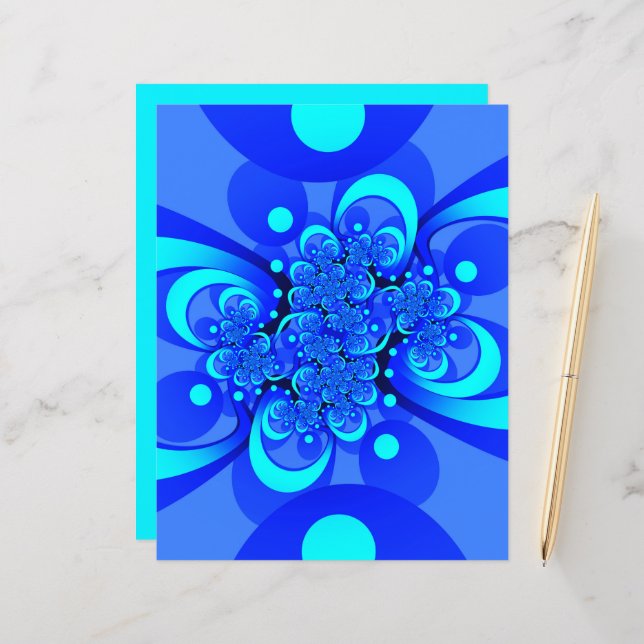 Shades of Blue Modern Abstract Fractal Art (Front/Back In Situ)