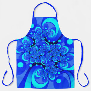 Shades of Blue Modern Abstract Fractal Art Apron