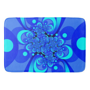 Shades of Blue Modern Abstract Fractal Art Bath Mat