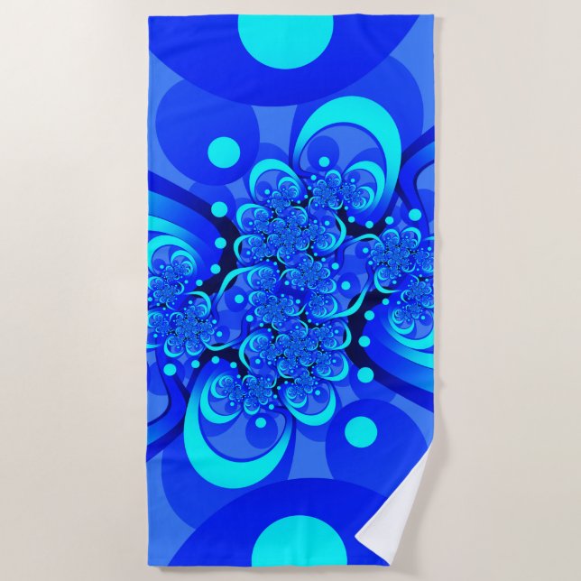 Shades of Blue Modern Abstract Fractal Art Beach Towel (Front)