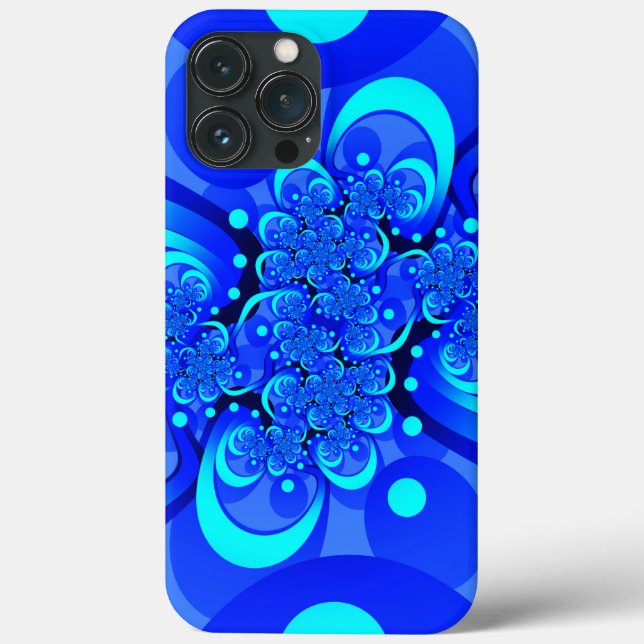 Shades of Blue Modern Abstract Fractal Art Case-Mate iPhone Case (Back)