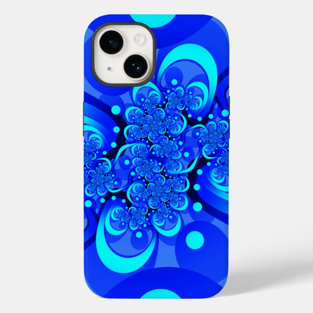 Shades of Blue Modern Abstract Fractal Art Case-Mate iPhone Case (Back)