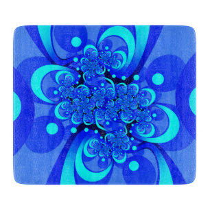 Shades of Blue Modern Abstract Fractal Art Cutting Board