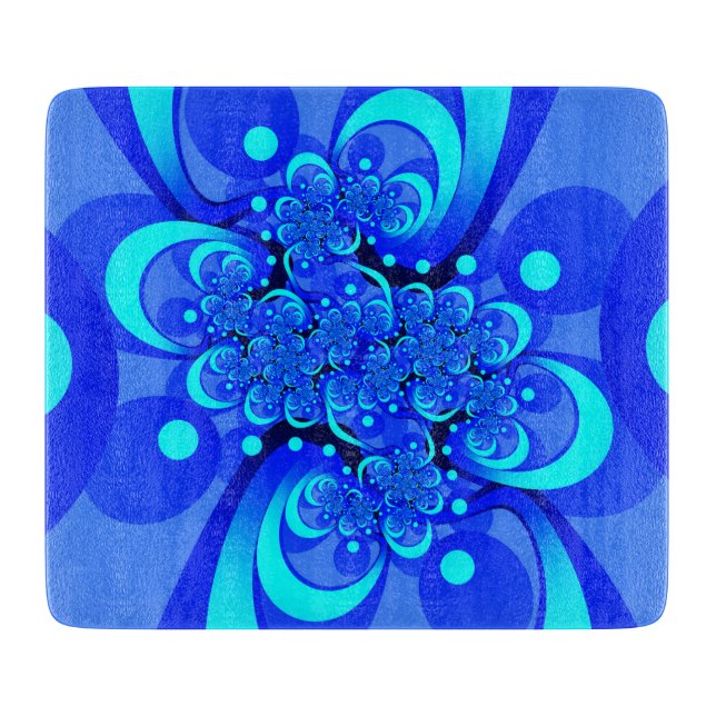 Shades of Blue Modern Abstract Fractal Art Cutting Board (Front)