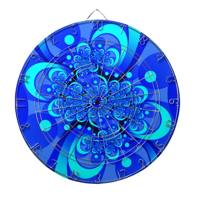 Shades of Blue Modern Abstract Fractal Art Dartboard (Front)