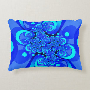 Shades of Blue Modern Abstract Fractal Art Decorative Cushion