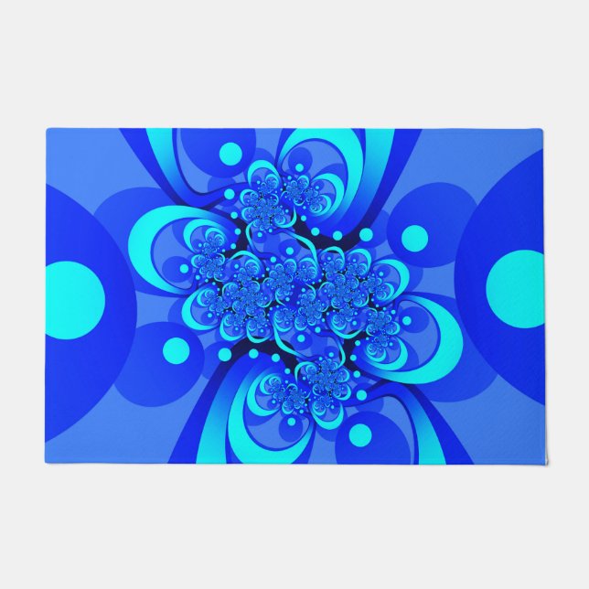 Shades of Blue Modern Abstract Fractal Art Doormat (Front)