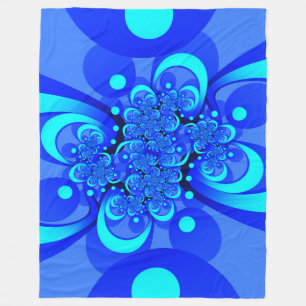 Shades of Blue Modern Abstract Fractal Art Fleece Blanket