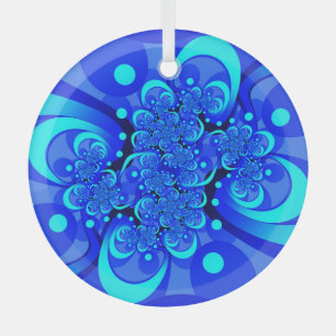 Shades of Blue Modern Abstract Fractal Art Glass Tree Decoration