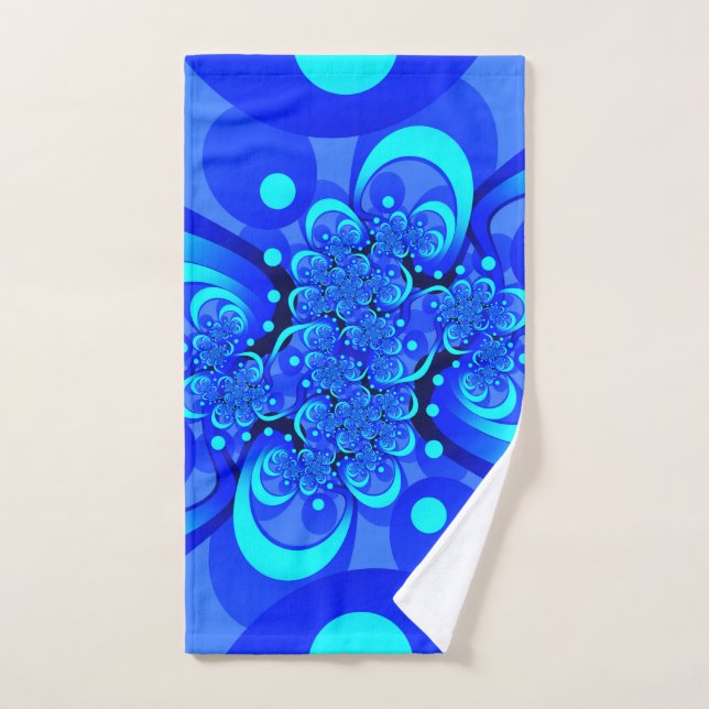 Shades of Blue Modern Abstract Fractal Art Hand Towel (Hand Towel)