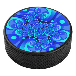 Shades of Blue Modern Abstract Fractal Art Hockey Puck