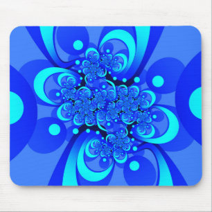 Shades of Blue Modern Abstract Fractal Art Mouse Mat