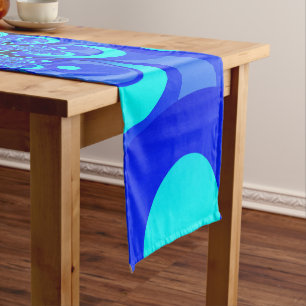 Shades of Blue Modern Abstract Fractal Art Short Table Runner