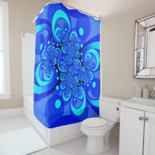 Shades of Blue Modern Abstract Fractal Art Shower Curtain