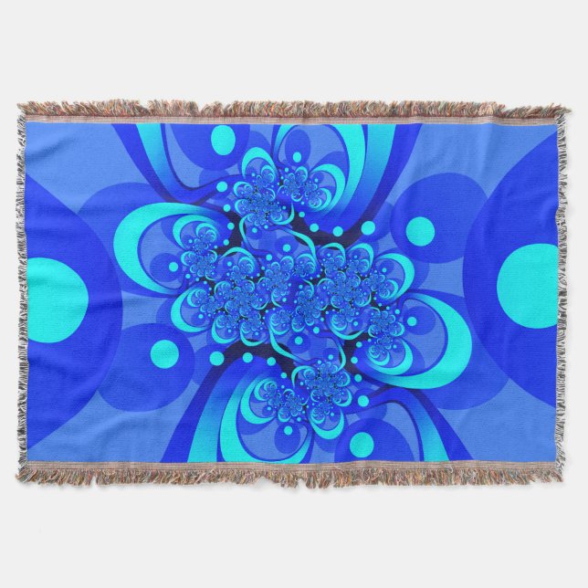 Shades of Blue Modern Abstract Fractal Art Throw Blanket (Front)