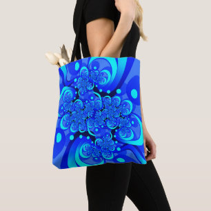 Shades of Blue Modern Abstract Fractal Art Tote Bag