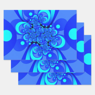 Shades of Blue Modern Abstract Fractal Art Wrapping Paper Sheet