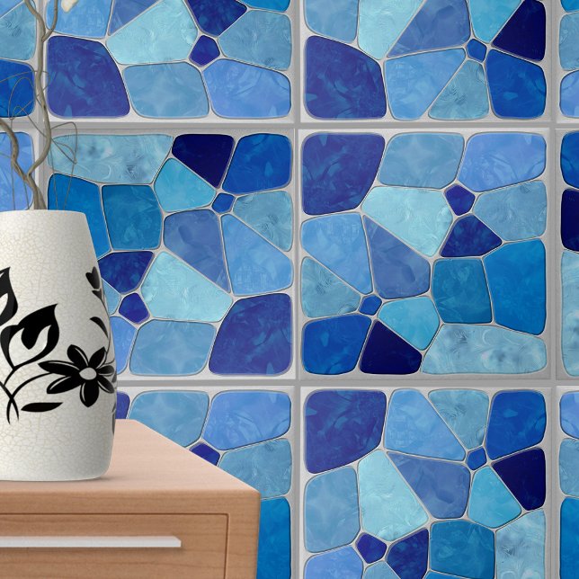 Shades of Blue Mosaic abstract art Tile (Creator Uploaded)